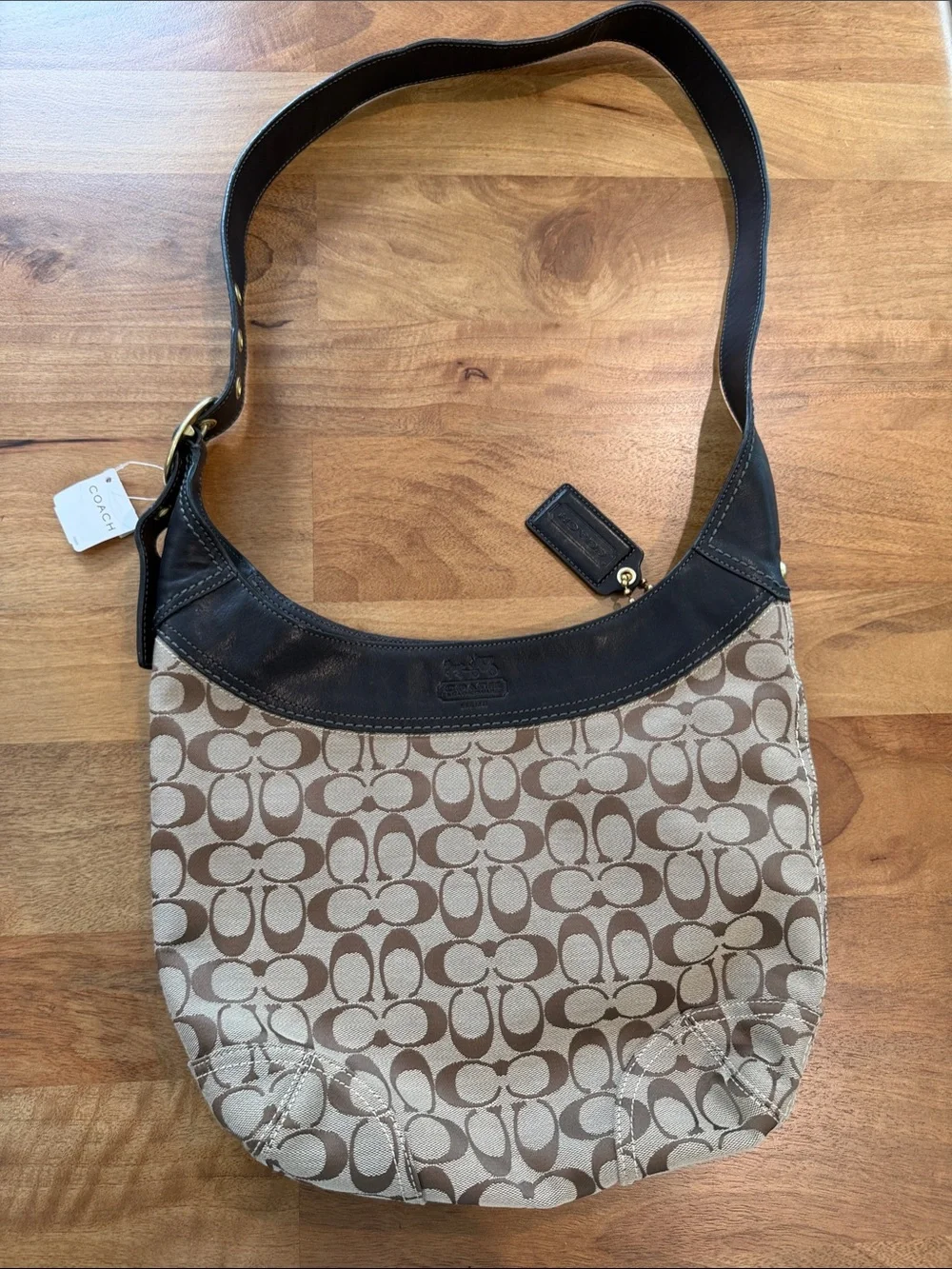 Coach Tan and Dark Brown Signature Canvas Hobo Bag *NWT*